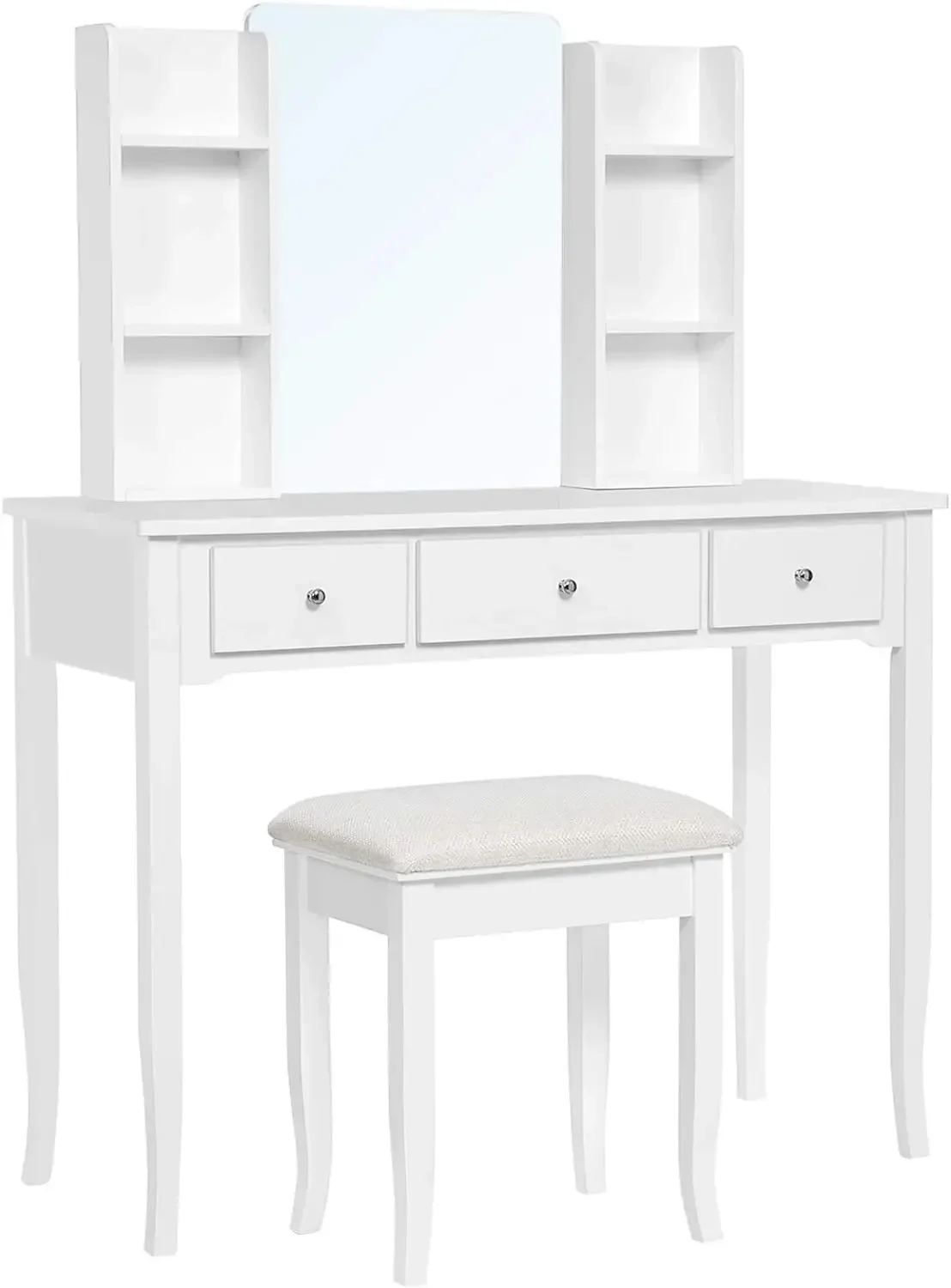 VASAGLE Vanity Set Makeup Dressing Table with Mirror, Cushioned Stool, for Bedroom, 38.6 x 15.9 x 52.6 Inches, White