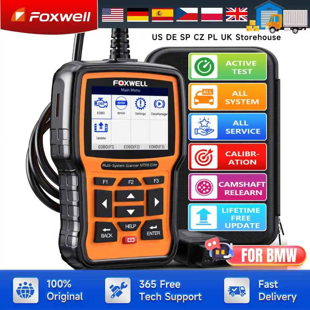 

FOXWELL NT510 Elite Wireless OBD2 Scan Tool подходит для BMW Mini Rolls-Royce диагностический инструмент все системы двунаправленный код управления
