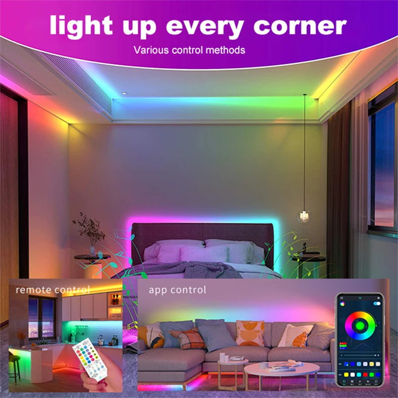 LED Light Strip Bar RGBIC Music Sync With App Application 40 Key Remote Control Colorful High Flexible Light Strip