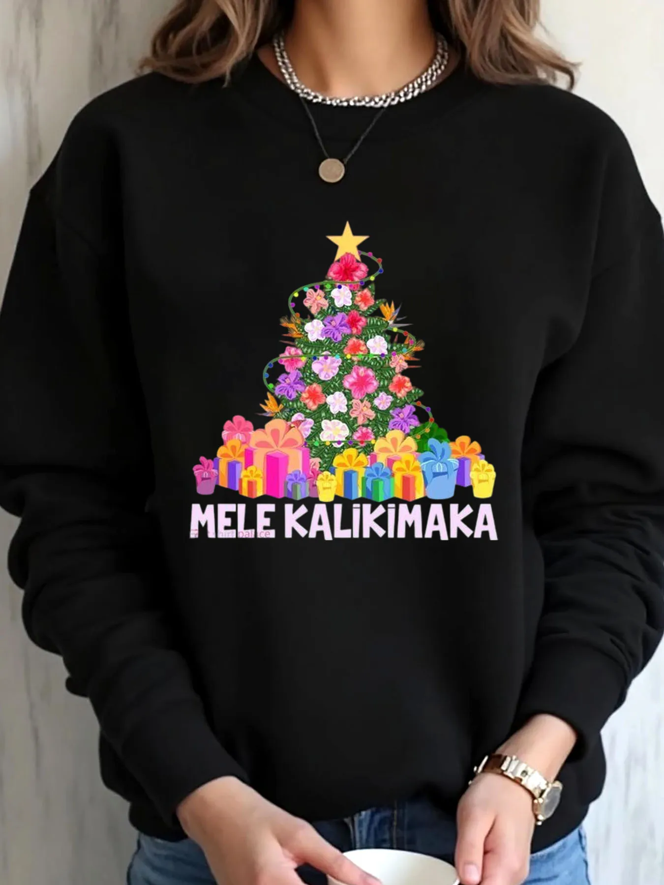 

Женская толстовка большого размера с рождественским принтом Mele Kalikimaka Tree Gifts Уличная одежда с принтом