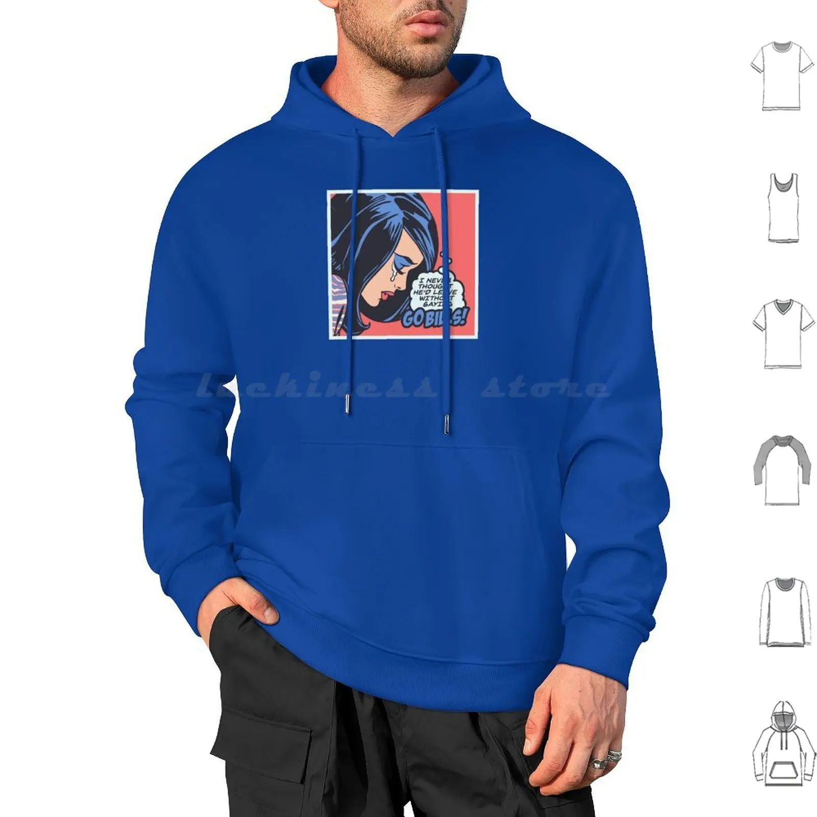 I Can't Believe He Left Without Saying Go Bills! Vintage Cartoon Pop Art Drawing Hoodies Long Sleeve Comic Pop Art