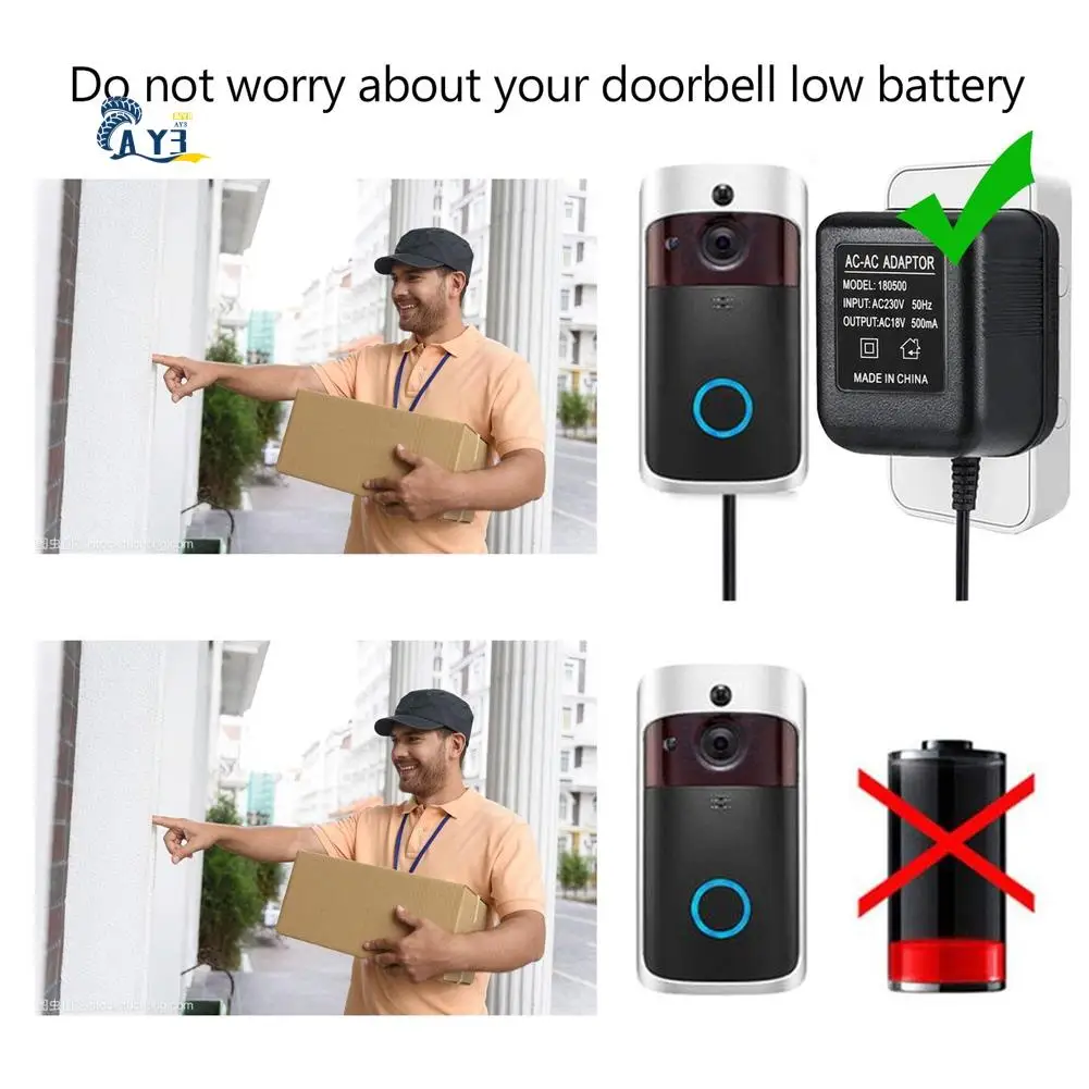 Adaptador de corriente para timbre AY03-AC, transformador de timbre de 18V 500MA, Cable de 10M, timbre de anillo Compatible, timbre de vídeo enchufe de la UE