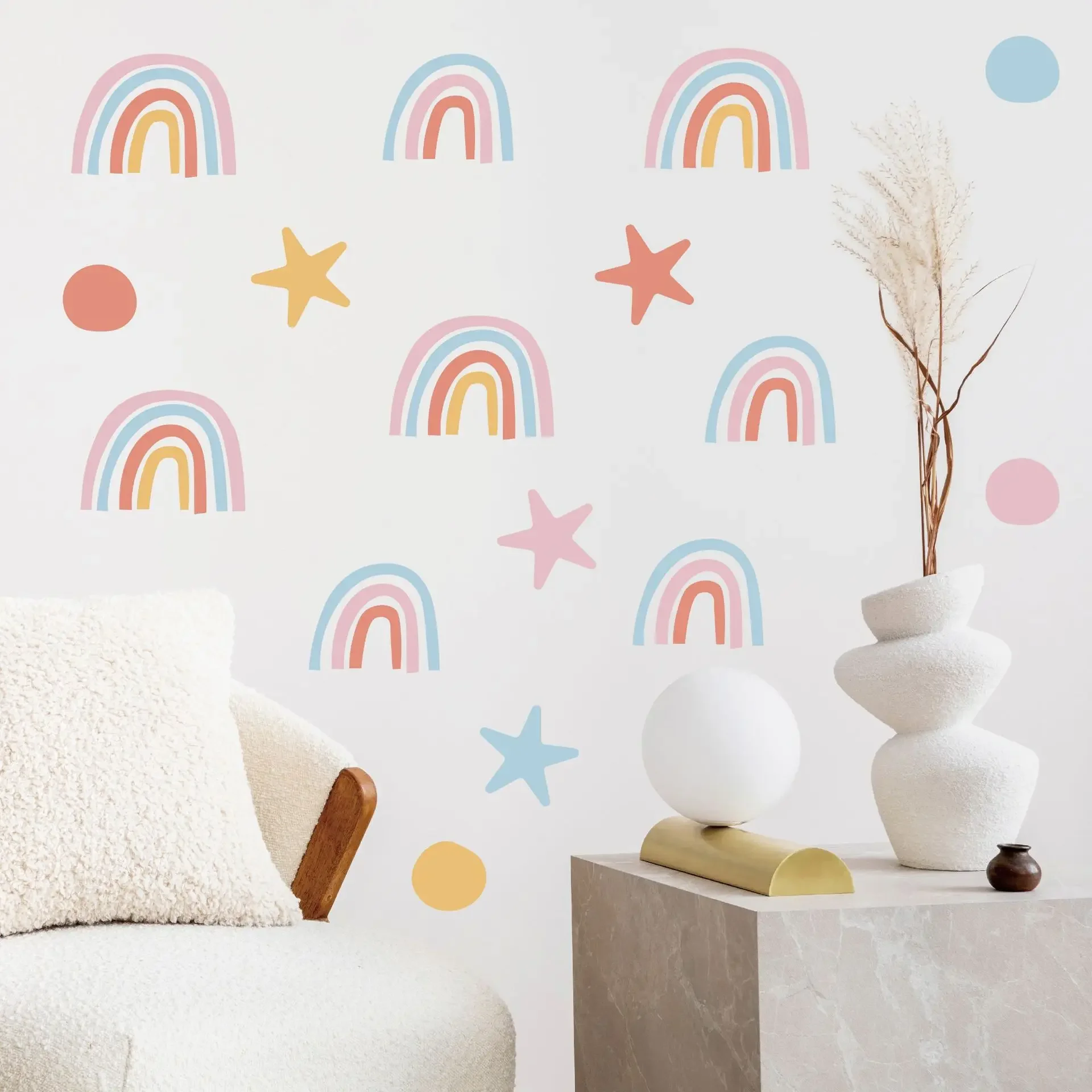 8 Sheets Rainbow Wall Sticker Polka Dot Star Self-adhesive Home Bedroom Bohemian Decoration Children's Room Wall Sticker