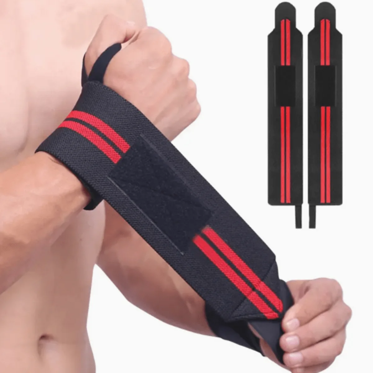 1 pair of bandage wrapped wristbands for professional use in weightlifting and gym training