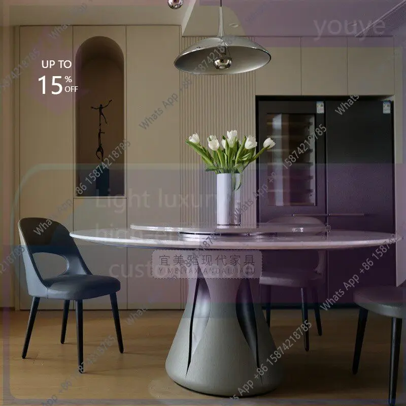 grE Rt Italian Minimalist Solid Wood Marble Petal Dining Table Round Simple Home Minimalist High-end Sense