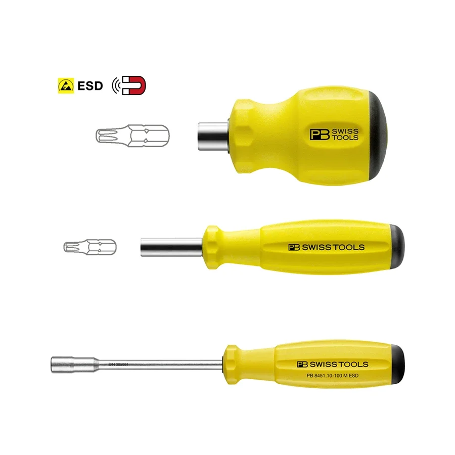 PB SwissGrip ESD Destornillador Mango Intercambiable Bit Sleeve Taladro Manual Multifunción 8451 10-30 M ESD