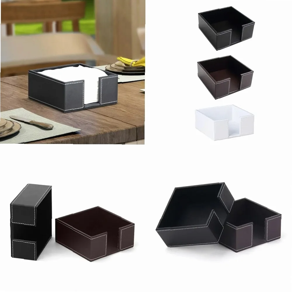 PU Leather Napkin Holder and Tissue Box Dispenser, Square Bar Caddy for Home Hotel Office Table Decor
