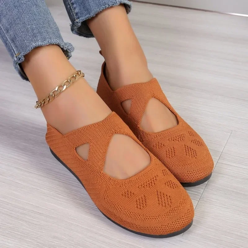 Elastic Knitting Flats Shoes for Women 2024 Summer Breathable Soft Loafers Woman Lightweight Slip on Casual Shoes Mom Moccasins