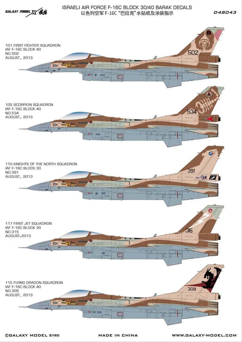 Galaxy D48043 1/48 Scale Israeli F-16C Barak Camouflage Die-cut Flexible Mask & Decals for Tamiya 61106 Model Kits