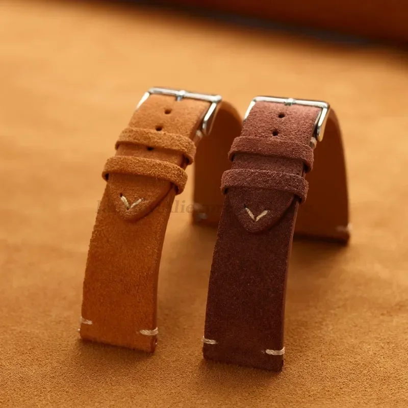 Genuine Suede Leather Watch Strap Vintage Brown Watchband 14mm 16mm 18mm 20mm 22mm Quick Release WatchBand Wristband Accessories