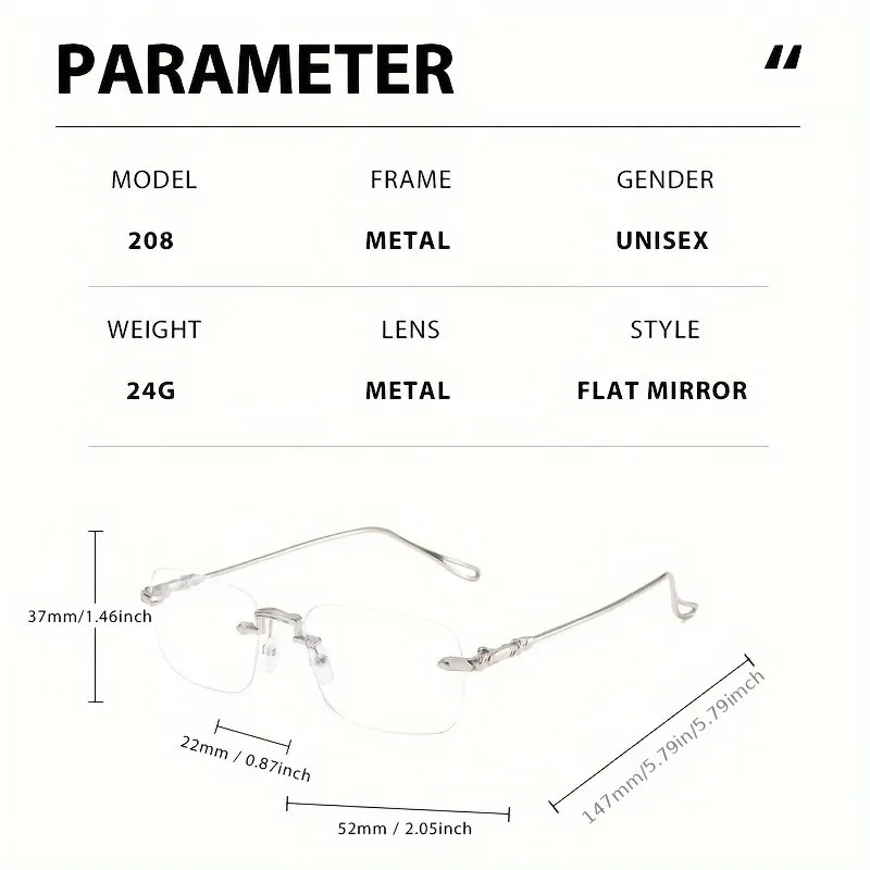 Elegant Women's Rimless Rectangle Glasses with Blue Light Blocking Metal Frame Glasses