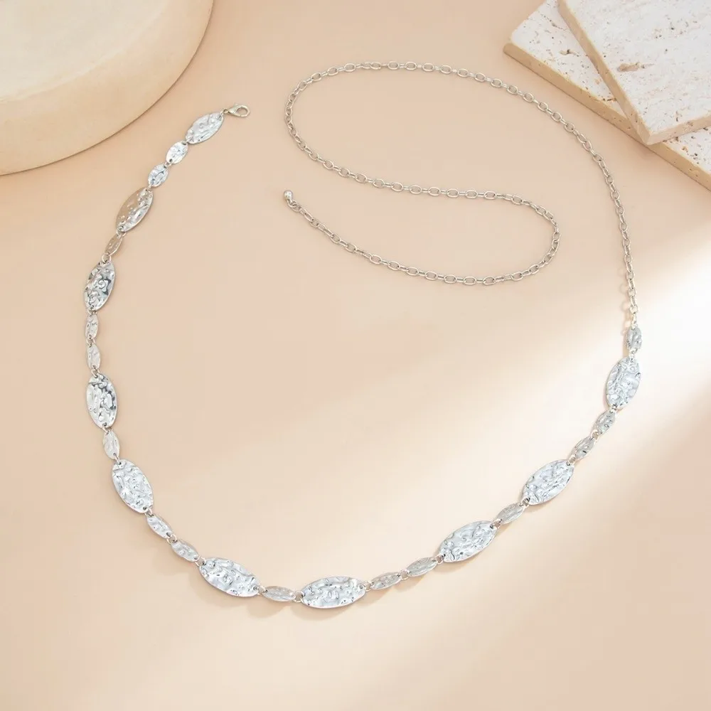 Fashion Irregular Waist Chain Geometric Oval-shaped Women Body Chain Metal Hammering Texture Belly Chains Jewelry Gifts