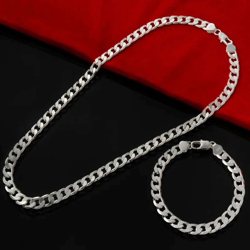 Feine 925 Sterling Silber 6 MM Geometrie Kette Armbänder Halsketten für Frauen Mann Mode Designer Party Hochzeit Schmuck Sets geschenke – Detail 2