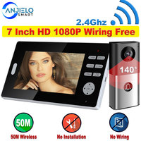 HD1080P 7 Inch Wireless Doorbell Video Intercom 140° Wide Angle Camera Door 2.4Ghz Wiring Free Apartment Home Security System