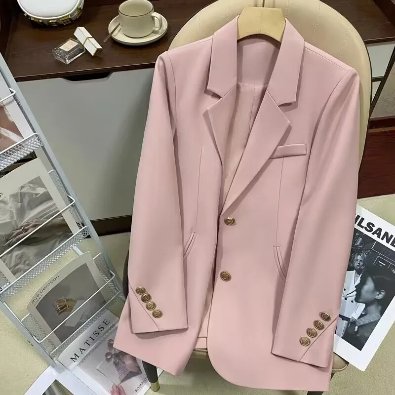 

Pink Blazer Women's Autumn 2026 New in Design Sense Fashionable Versatile Temperament Single-breasted Small Suit Women