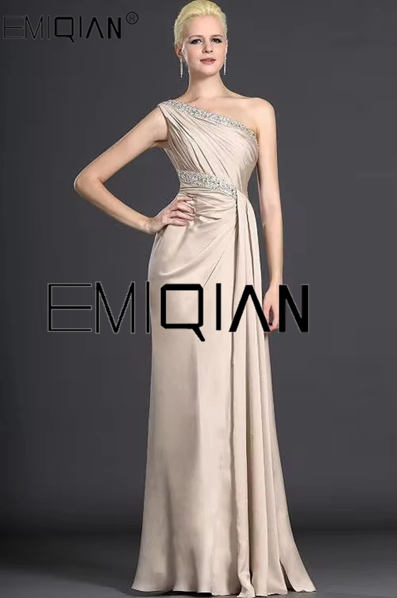 

Champagne Chiffon Mother of the Bride Dresses Luxury Beaded One Shoulder Wedding Banquet Celebrity Formal Prom Dresses Mermaid