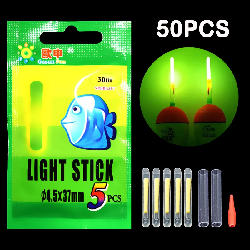 50/10PCS Fishing Float Light Stick Fluorescent Lightstick Night Float Rod Light Dark Glow Stick Useful Lots Fishing/party Use