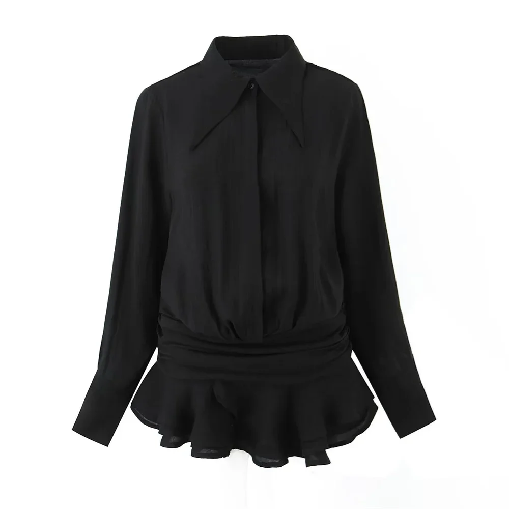 Herbst neues Produkt Damenmode Stil Schlankheit kragen Langarmhemd Dekoration kurzes Kleid