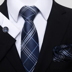 Corbata de seda 100% para hombre, conjunto de mancuernas a cuadros, accesorios de ropa Formal para el lugar de trabajo, marca de regalo de cumpleaños, 8 cm