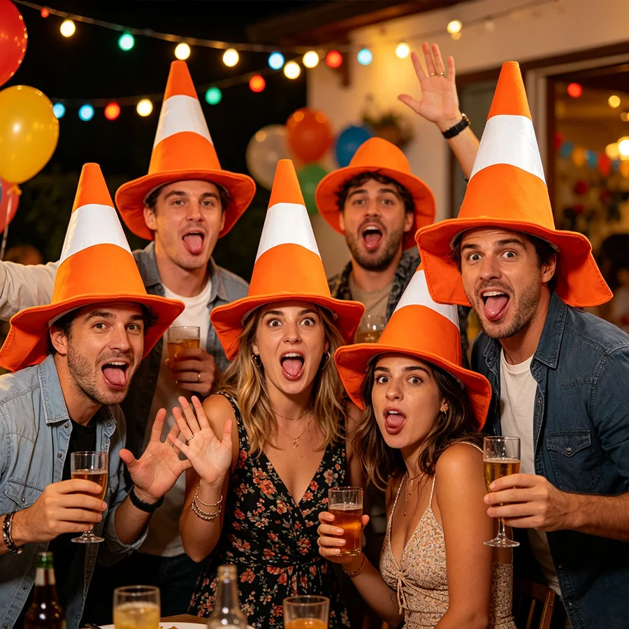 Foldable Traffic Cone Hat Dress Up All Age Party Headgear Stage Performance Role Play Halloween Costume Funny Hat