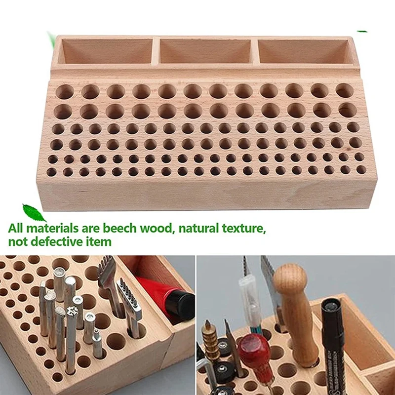 Leather Tools 98-Hole Slotted Beech Tool Rack Leather Leather Carving Punch Diamond Cut Storage Tools DIY Tools