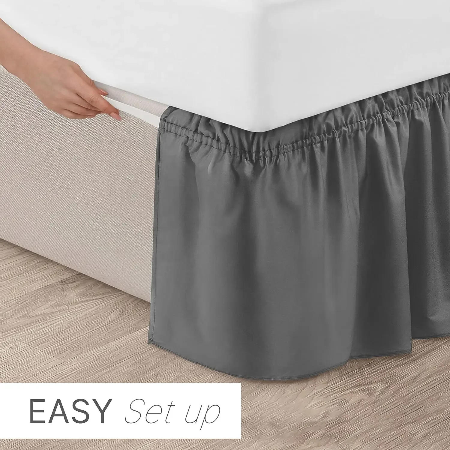 Thicken Wrap Around Dust Ruffle Bed Skirt- Easy Fit Elastic Strap Pleated with Premium Fabric - Wrinkle Free, Machine Wash