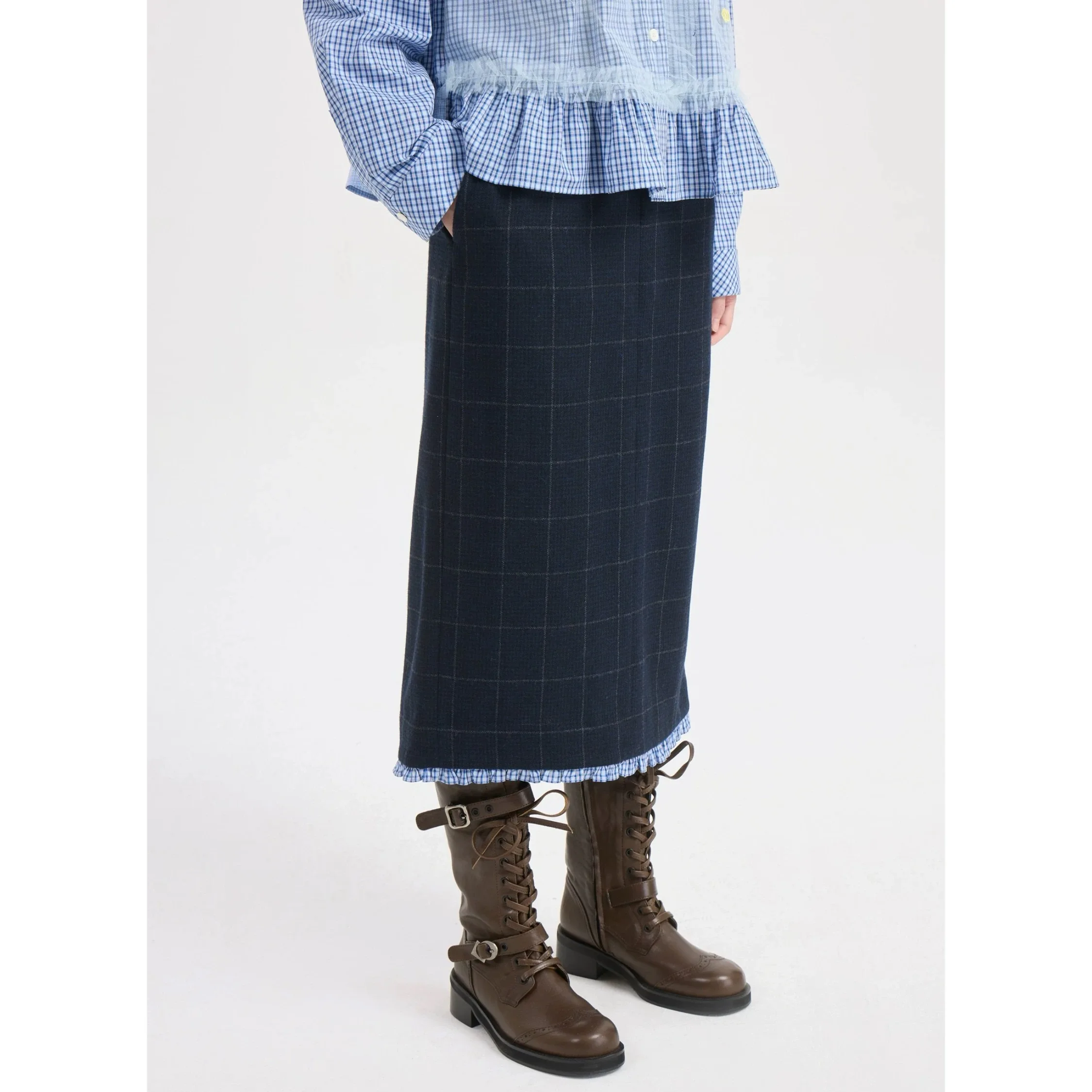 Lemon Remote LUC26 Spring Casual Versatile Retro Plaid Half Skirt Elastic Waist A-Line Skirt Standard Edition Commute Style