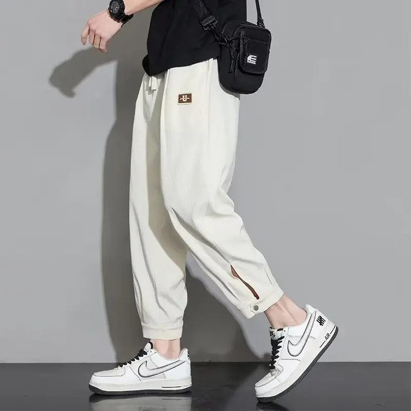 

Ice Shreds Sagging Sensation Sweatpants Trousers Men's Summer New Elastic Drawstring Button Fashion Trendy Loose Harlan Pants