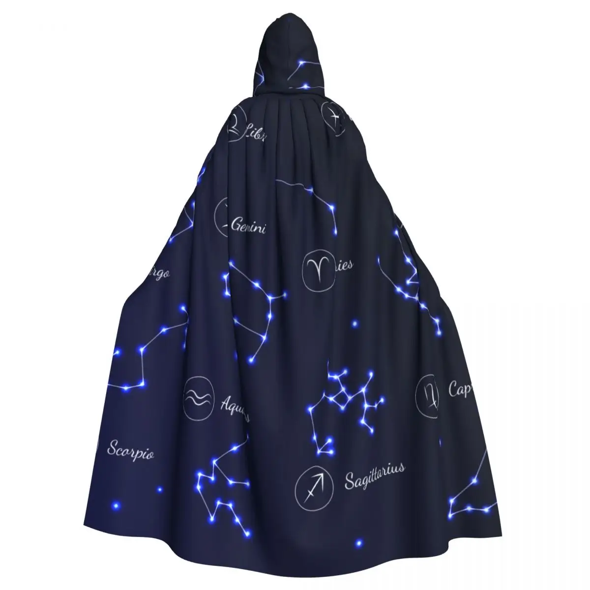 Twelve Constellations In The Night Sky Hooded Cloak Polyester Unisex Witch Cape Costume Accessory