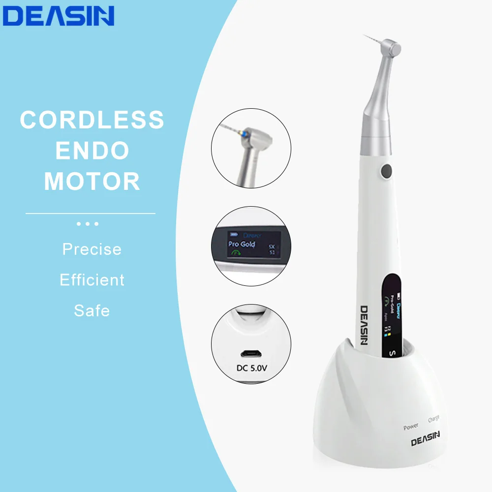 

DEASIN Colorful OLED Screen Wireless Endodontic Treatment 2 in 1 Dental Endo Motor with Apex Locator with 16:1 Contra Angle