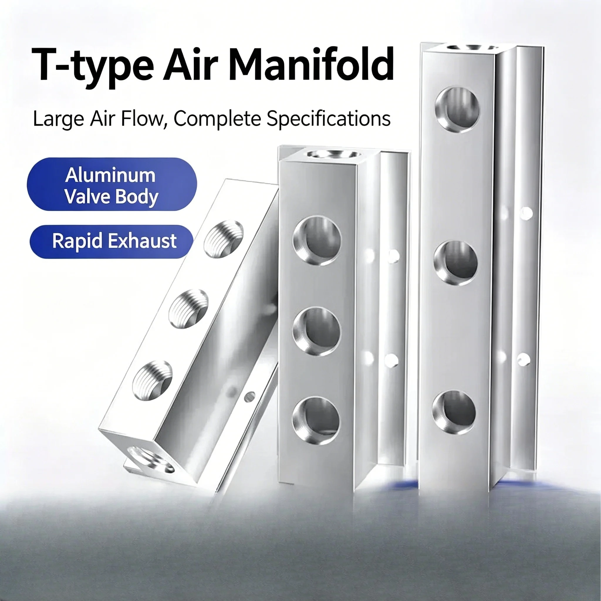 Manifold Block Splitter Standard/High Ventilation Pneumatic Air Compressor Manifold Fitting T-type Aluminum Air Hose Inline Air