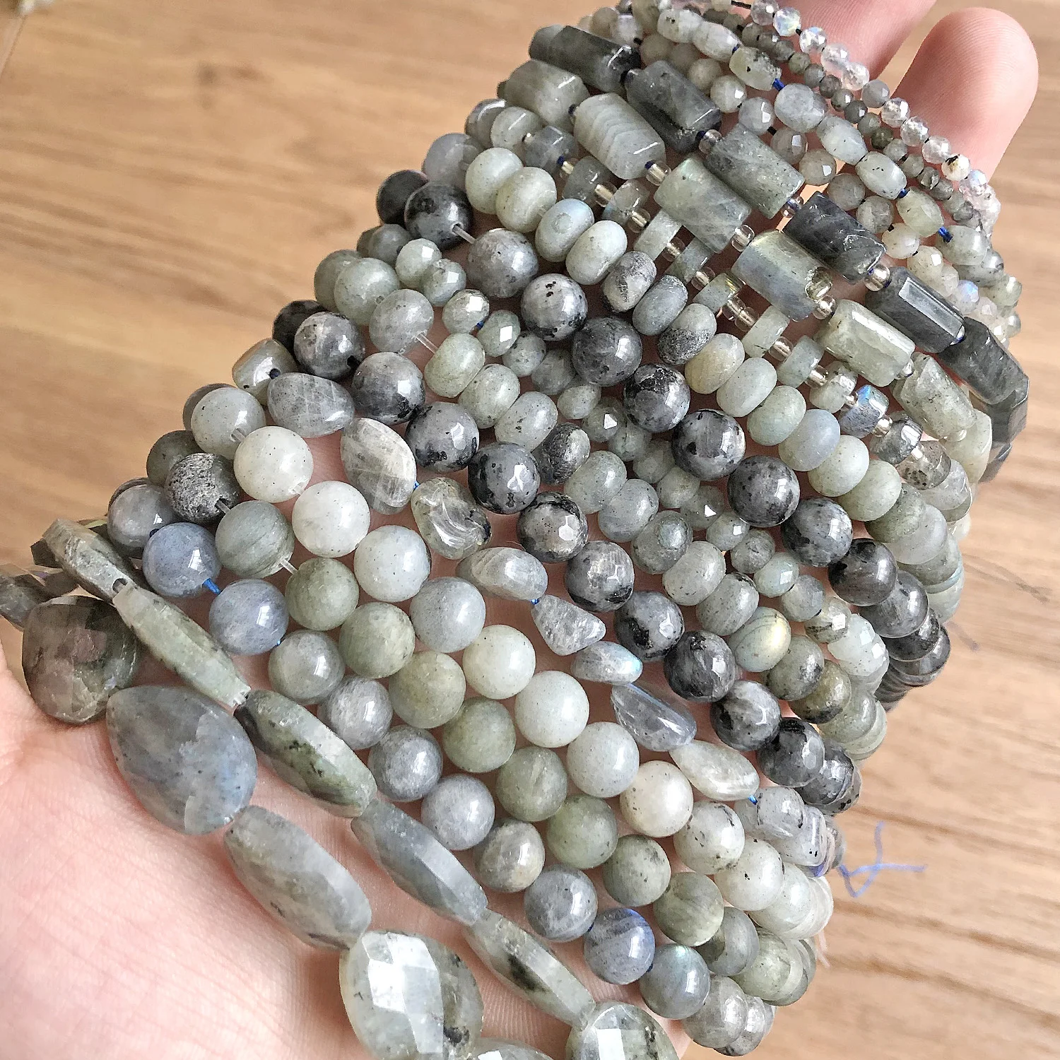 Natural Gray Labradorite Faceted Loose Stone Beads Round Heart Irregular Matte For DIY Making Bracelet Necklace Jewelry Charm