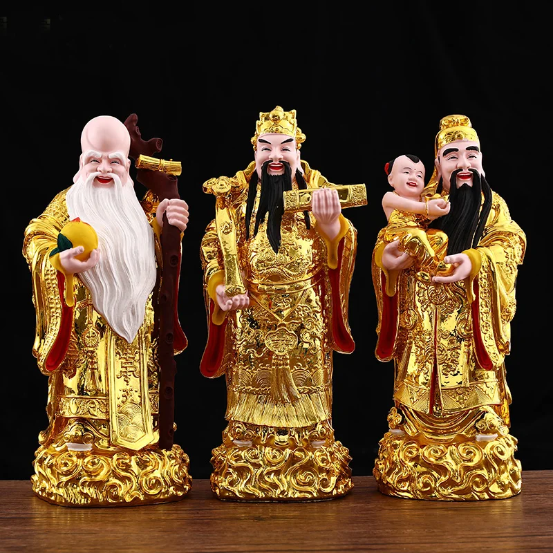 3PCS Asia HOME SHOP Good luck Gods buddha efficacious bless Fu Lu Shou safe patron saint FENG SHUI statue 38cm large