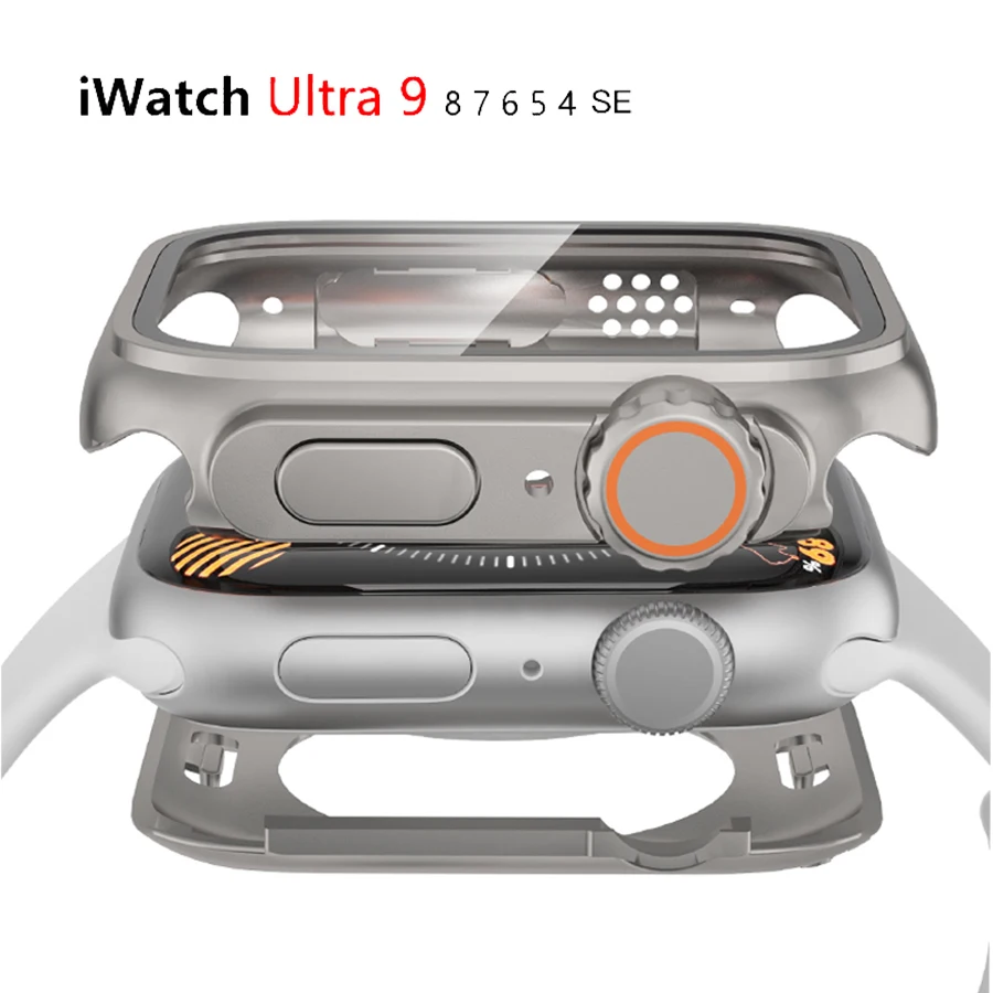 Waterproof Upgrade Case for Apple Watch 8 7 45mm 41mm Screen PC Protector Glass IWatch Series 9 5 6 Se 44mm Change To Ultra 49mm