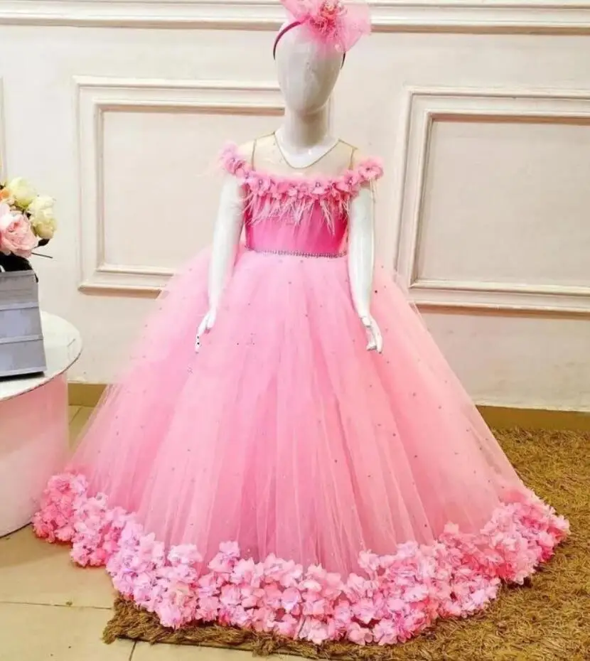 

Flower Girl Dress For Wedding Big Bow Flowers Beading Little Princess Party Birthday Dress First Communion Gown