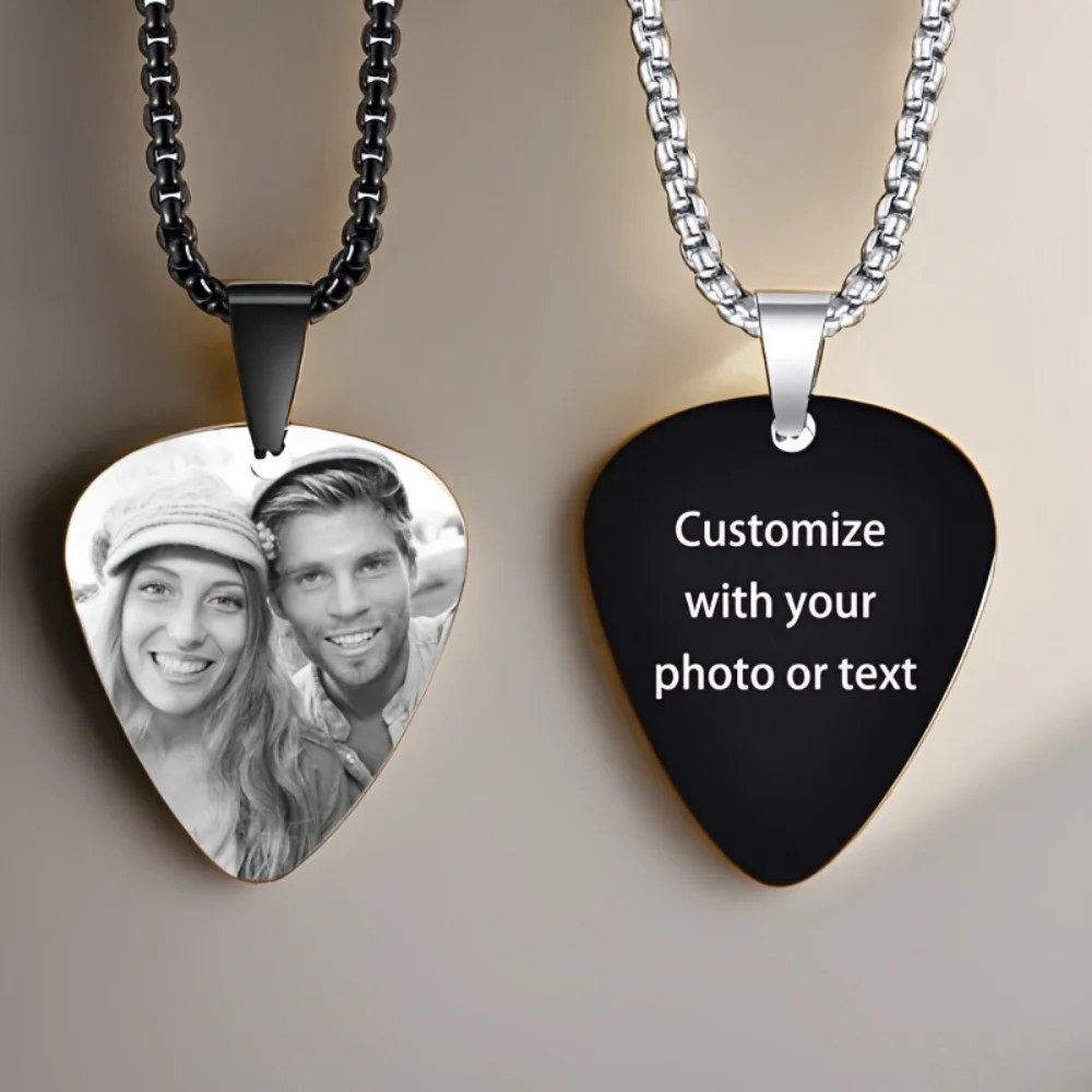 

Подвеска-медиатор для гитары из нержавеющей стали, персонализированное ожерелье с текстом и изображением, подарок для любителей музыки.