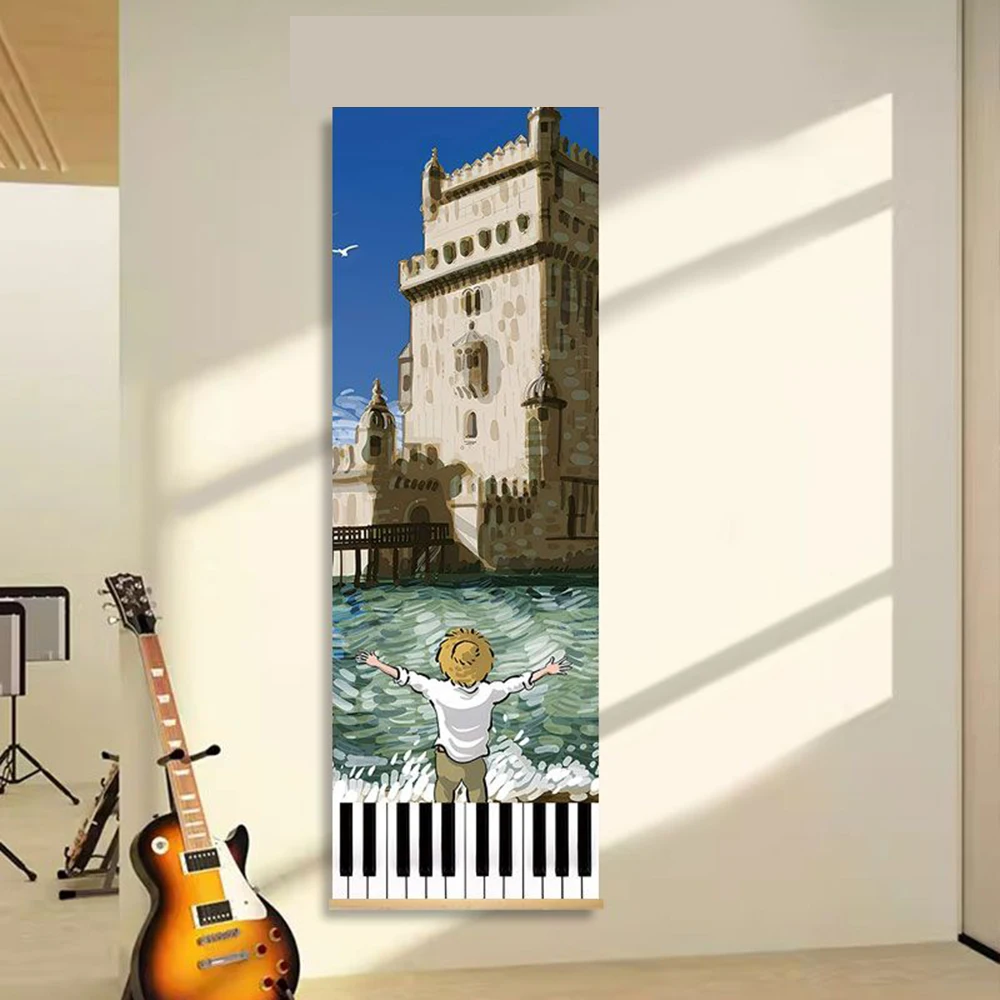 Music Classroom Oil Painting Tapestry, Wall Decor, Wall Hanging, Piano Room & Studio Background Poster, Music Store Training Cul