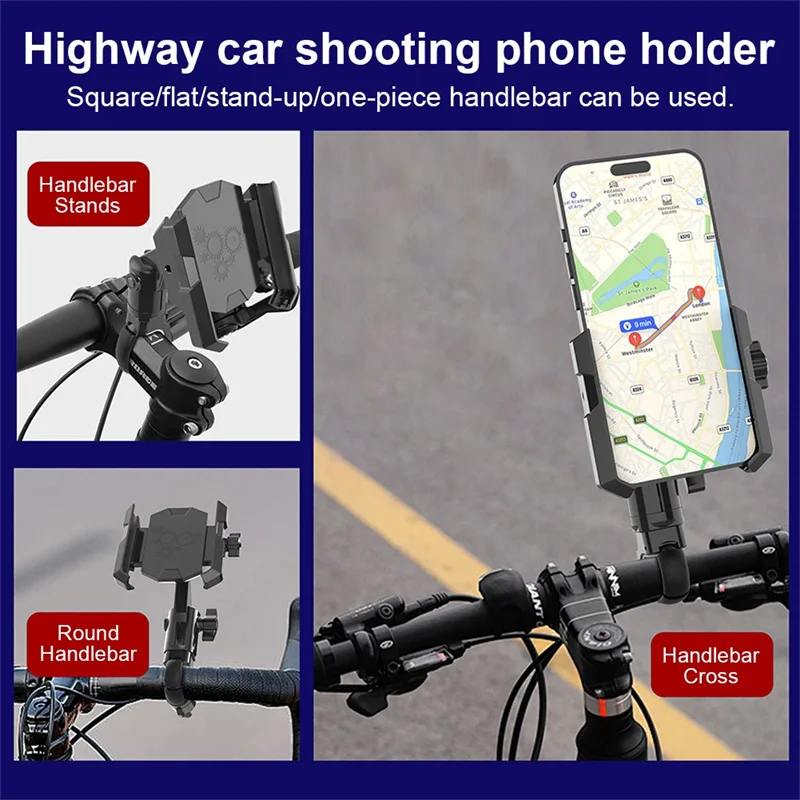 Clip per telefono per scooter per moto Supporto per telefono da ciclismo antiurto Supporto per telefono per bici girevole a 360° Supporto per staffa per moto da guida GPS