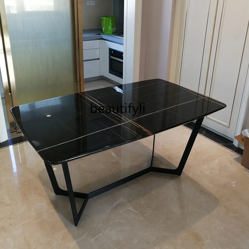 Natural Imported Lauren Black Gold Marble round Table Affordable Luxury Fashion Square Hardware Dining Table