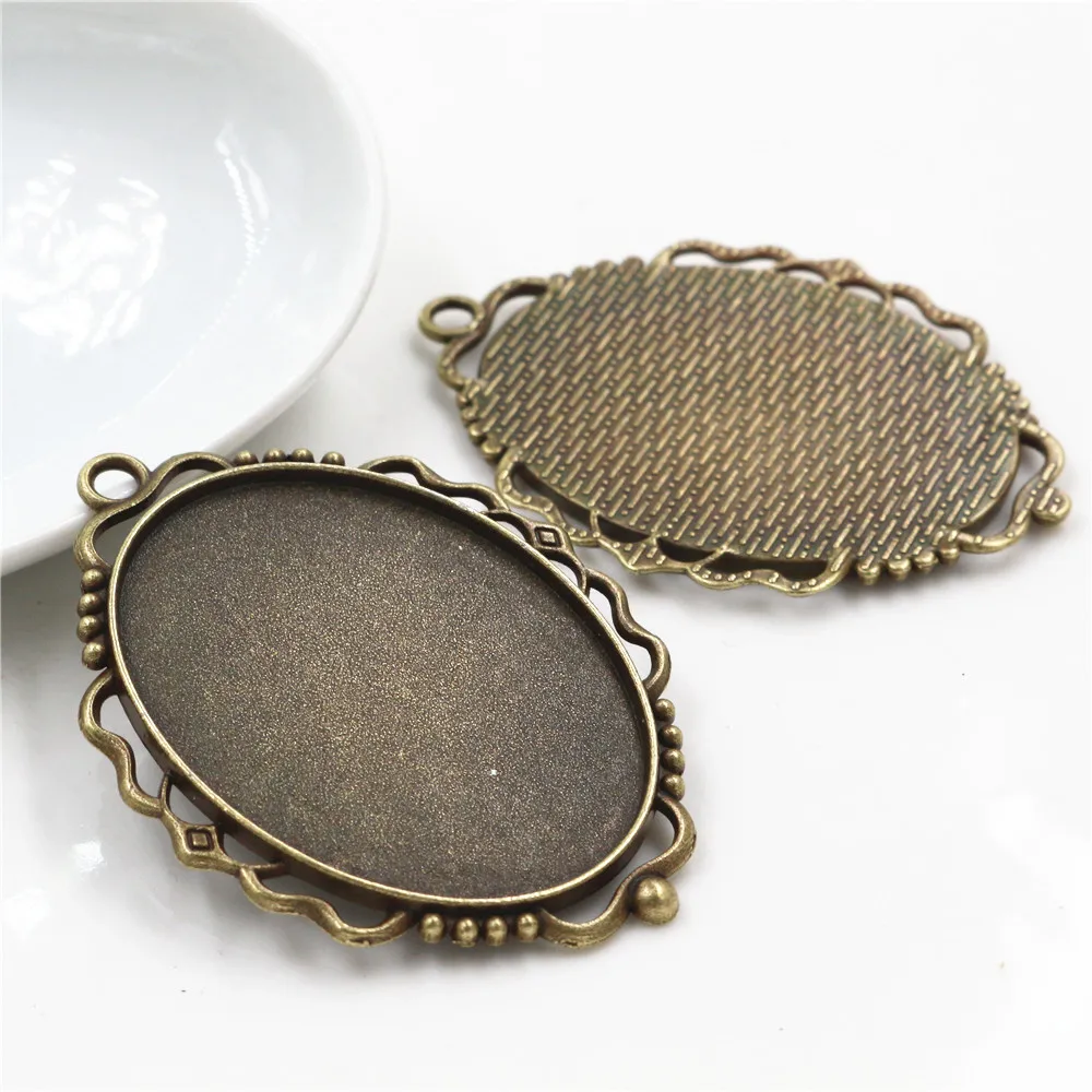 New Fashion 5pcs 30x40mm Inner Size Bronze/Black/Antique Silver Plated Pierced Style Cabochon Base Setting Charms Pendant