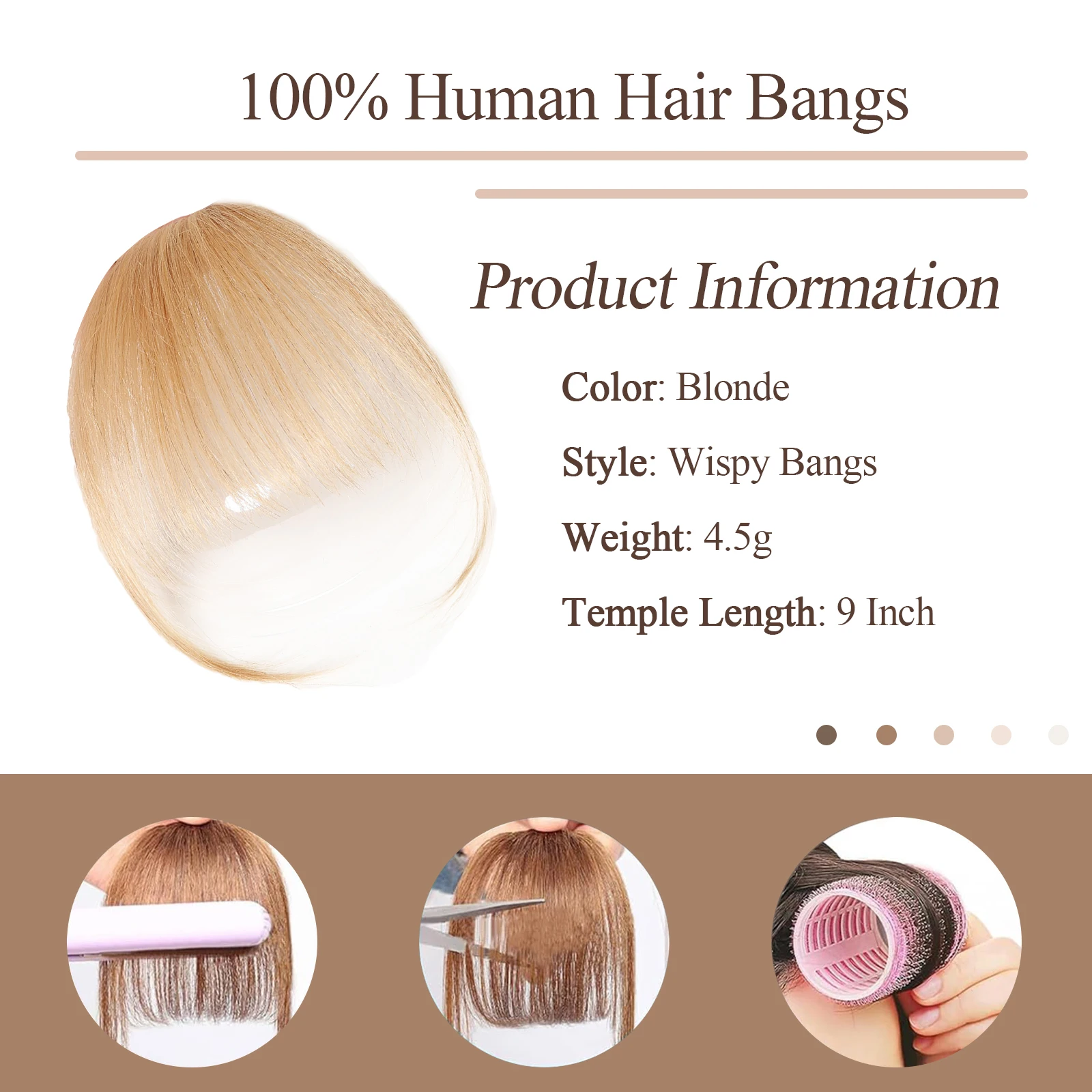 Frange à clipser pour femme, 100% cheveux humains, faux cheveux, frange à clipser, faux cheveux blond champagne, postiche naturelle