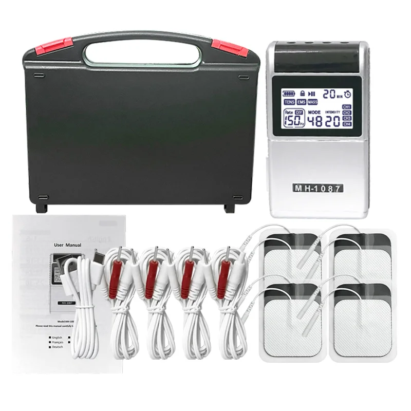 Stimulateur musculaire électrique 3 en 1, dispositif de Massage de physiothérapie à 4 canaux, électrostimulateur d'impulsion Ems Tens pour le cou, le dos et le corps