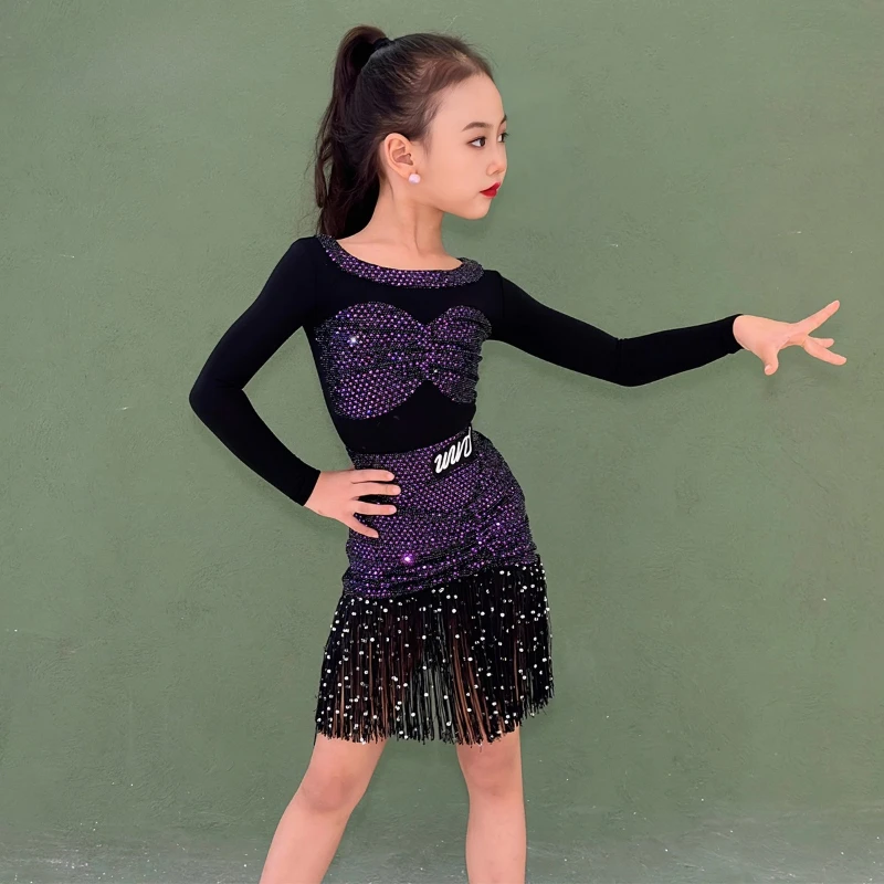 Ragazza 2025 nuovo autunno inverno latino spettacolo abito bambino spettacolo professionnel abito da ballo