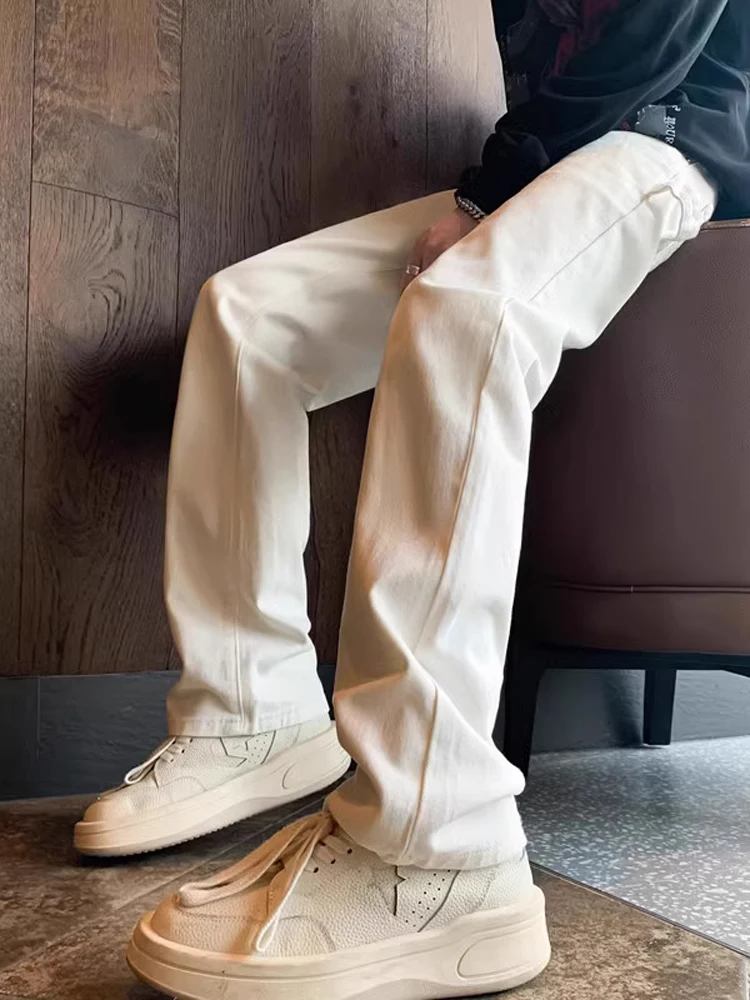 

Cleanfit White Men's Jeans Slim Fit Lengthening Legs American Retro Vibe Sle Winter Wear Casual Straight Leg Long Pants
