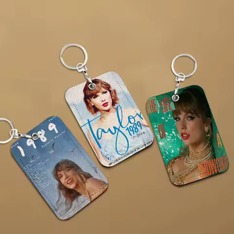 Pop Singer T-aylor s-wift Painting Calligraphy Anime Fashion Leather Card Keychain ID Bus Door Card Case Perfect Adult Gift
