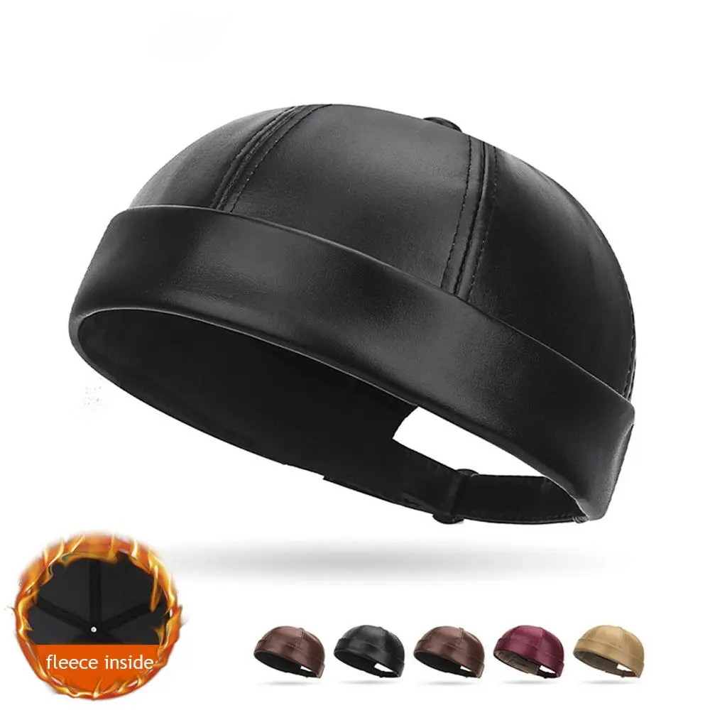 

Winter Cap Solid Color Docker Hat PU Leather Landlord Cap Adjustable Items Colorful Supplies Fashion Decor Melon Skin Hat