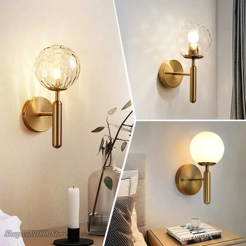 Nordic Modern Wall Lamp Bedroom Beside Glass Ball LED Wall Lights Wall Lamp Bathroom Mirror Stair Lights Aisle Lighting Fixtures
