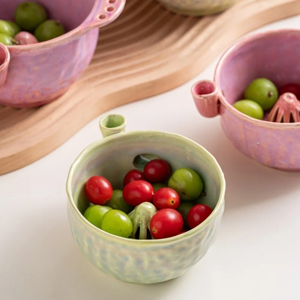 Automatic Vortex Fruit Washing Bowl Large Capacity Integrated Drainage Hole Ceramic Berry Washer Self-spinning