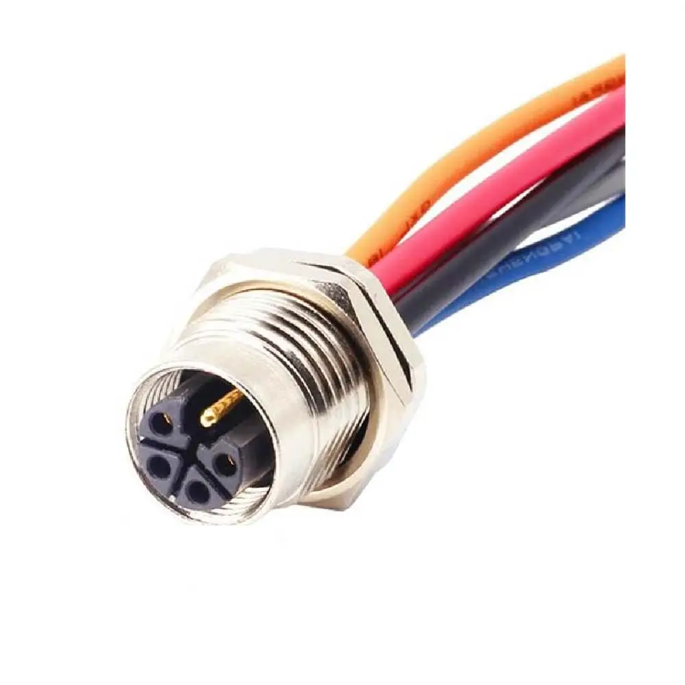 M12 to M16 Power Connector 4+PE Pin, Female Panel Mount, IP67 Waterproof, 1 Meter Cable for Industrial Automation