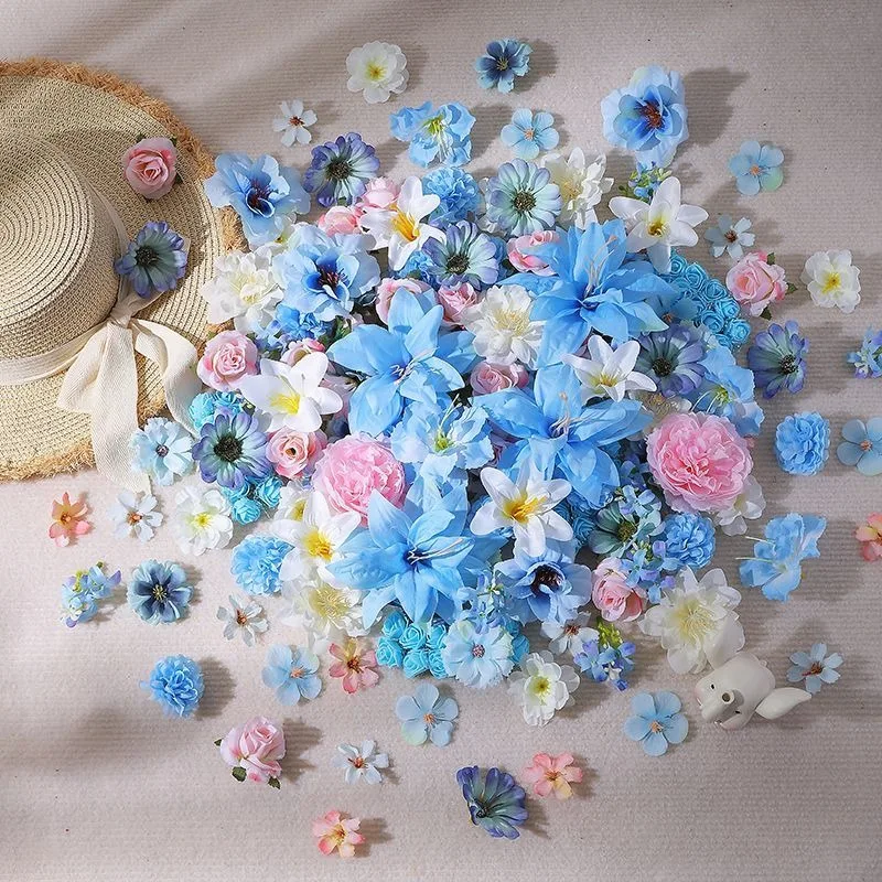 21/52 Stück blaue künstliche Blumenköpfe aus Seide, künstliche Blumen für Zuhause, Raumdekoration, Hochzeit, Dekoration, Basteln, Geschenke, Zubehör – Detail 3